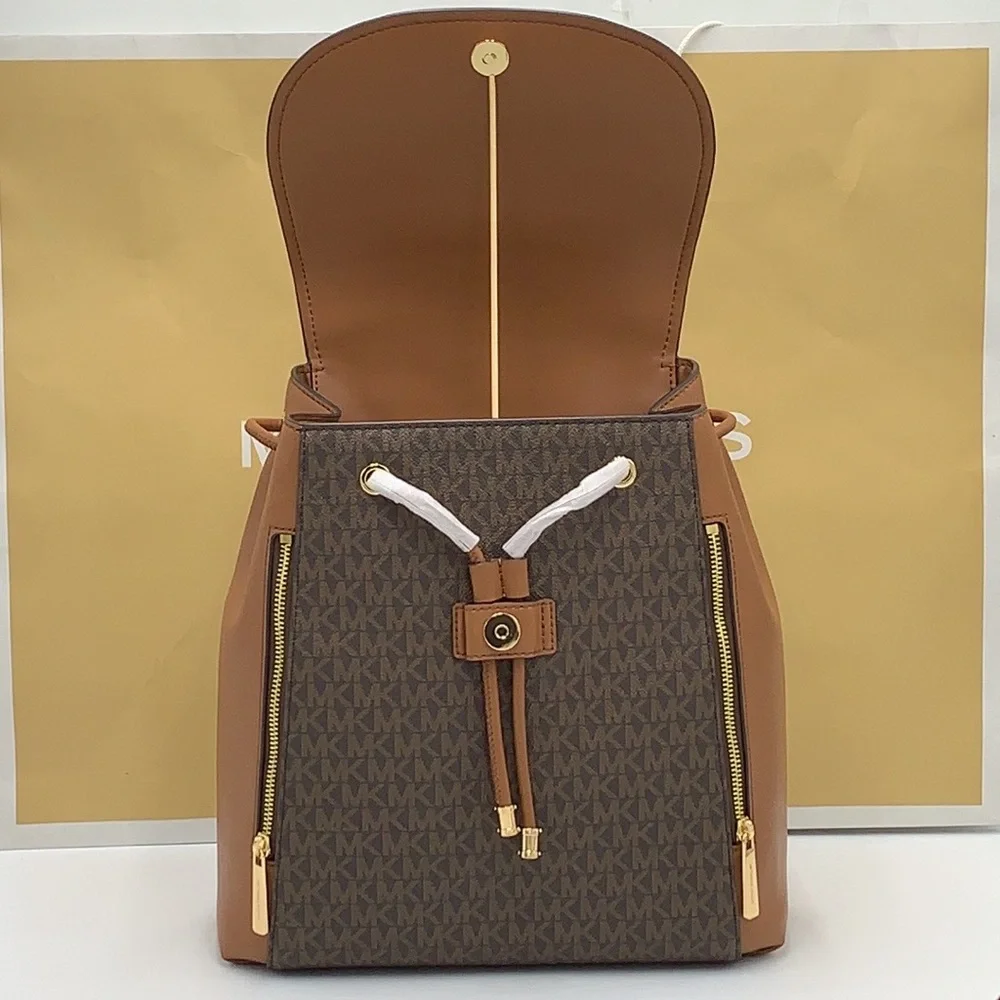 MICHAEL KORS PHOEBE MEDIUM DRAWSTRING BACKPACK BROWN SIGNATURE COLOR - Picture 6 of 16